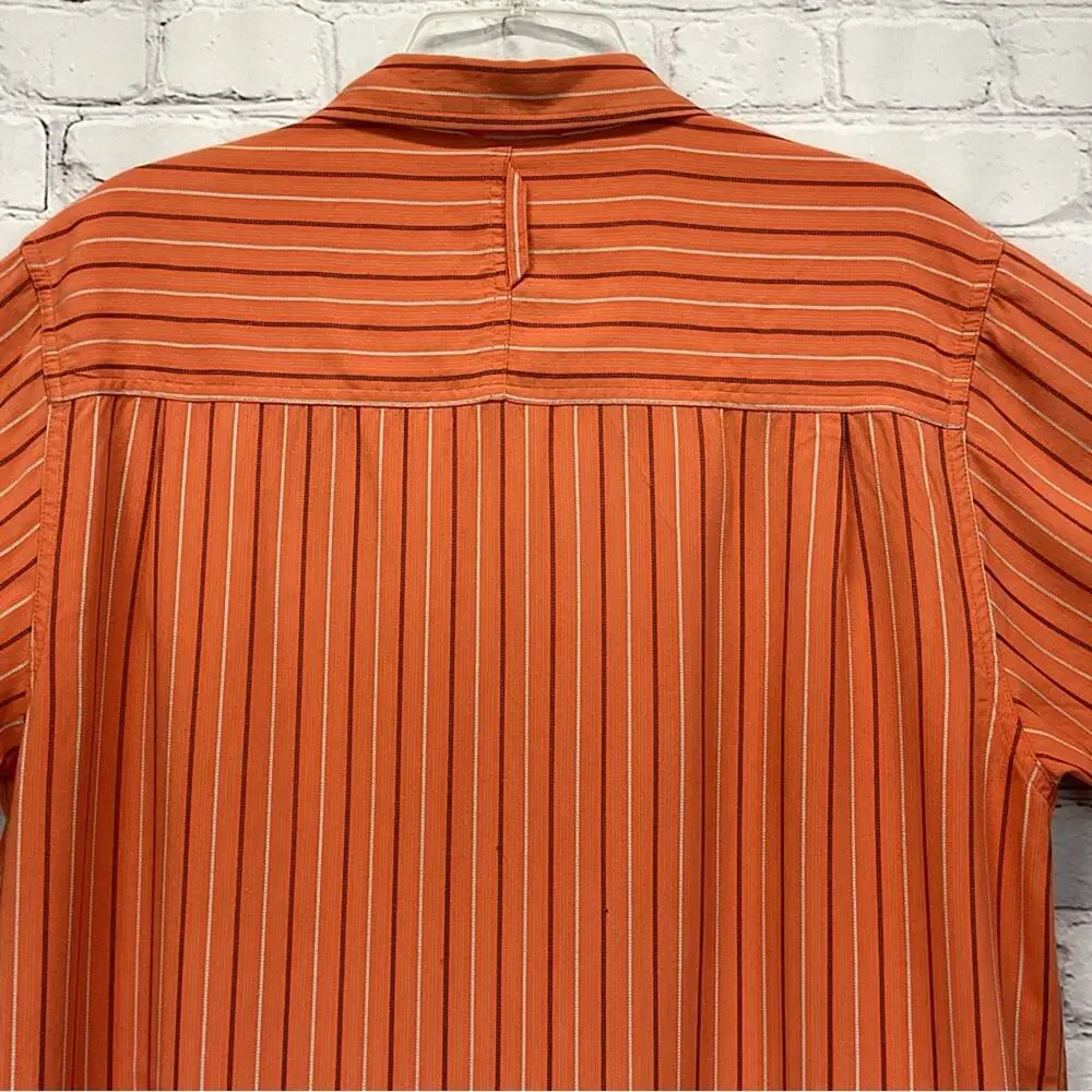 The North Face Button Up Shirt Men's Size Lg Rust Stripe Casual Front Zip Pocket